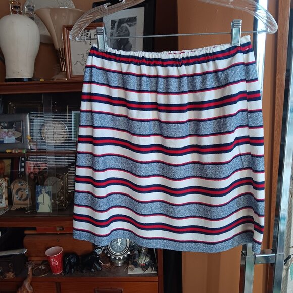 MEDIUM 26" Vintage 1970's Womens Skirt RED/BLUE STRIPE MOD MINI SKIRT - Picture 1 of 5